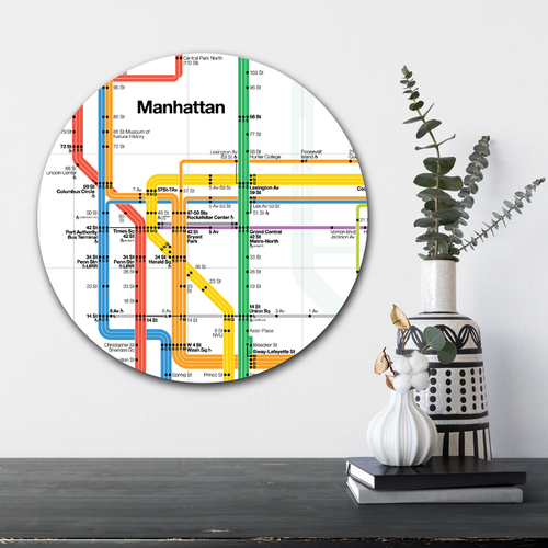 Courtside Market Manhattan Subway Map Circular Wood Decor