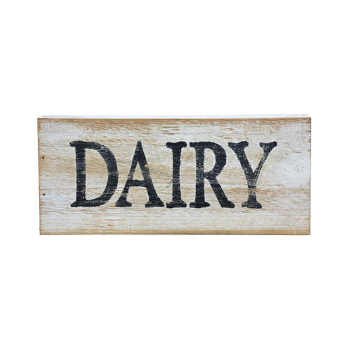 Dairy Whitewashed Wood Wall Sign- Rustic Farmhouse Wall Hanging Decor- 10.25 x 1 x 4.5 Inches
