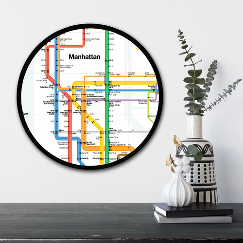 Courtside Market Manhattan Subway Map Black Outline Circular Wood Decor