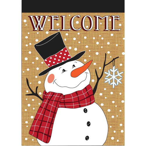 Garden Snowman Burlap Flag
