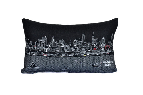 Homeroots Home Decor Philadelphia Nighttime Skyline Lumbar Decorative Pillow, Black, 24 Inches