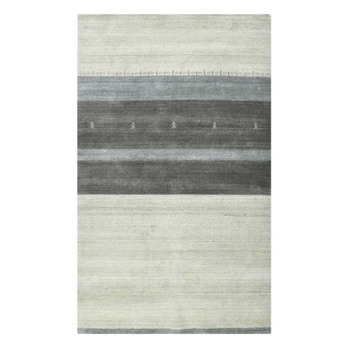 4' X 6' Ivory Gray And Green Wool Striped Hand Woven Area Rug
