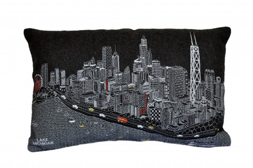 Homeroots Home Decor Chicago Nighttime Skyline Lumbar Decorative Pillow, Black, 24 Inches