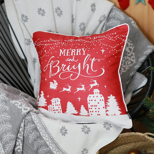 Set Of 4 18" Christmas Merry Bright Throw Pillow Cover In Multicolor