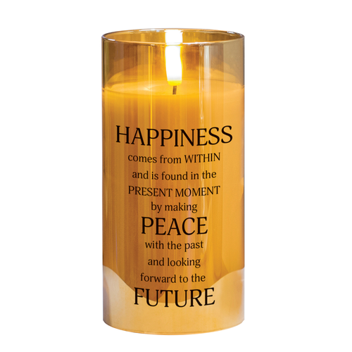 LED Candle Happiness Comes From 6in Gold