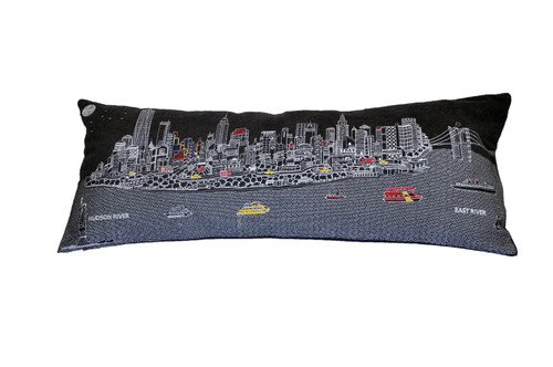 Homeroots Home Decor NYC Nighttime Skyline Standard Lumbar Decorative Pillow, Black and White, 35 Inches