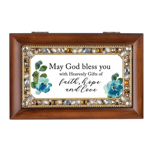 Petite Music Box Jeweled May God Bless
