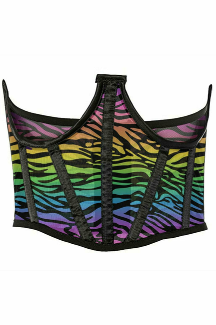 Lavish Animal Print Mesh Open Cup Waist Cincher