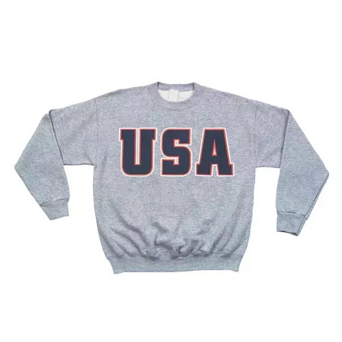 USA Flag Crewneck Sweatshirt Grey