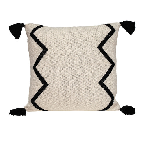Homeroots Home Decor 20 X 20 Inches Black and Cream Zigzag Pattern Square Accent Throw Pillow with Tassel