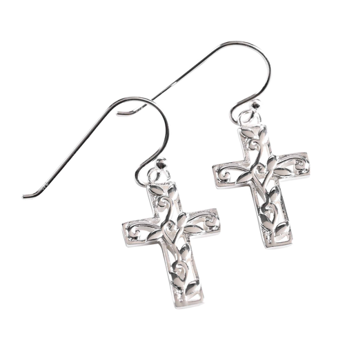 Earrings Box Cross/Vine Silver-Plated