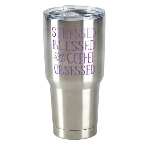 Stressed Blessed Coffee Stainless Steel Tumbler