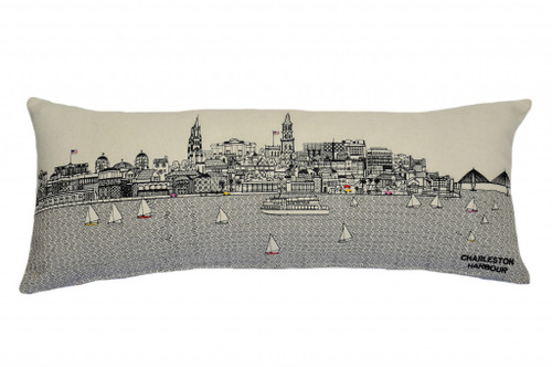Homeroots Home Decor Charleston Daylight Skyline Lumbar Decorative Pillow, White, 35 Inches