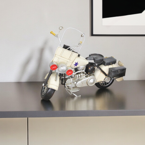 10" Cream Metal Hand Painted Motorcycle Model Motorcycle