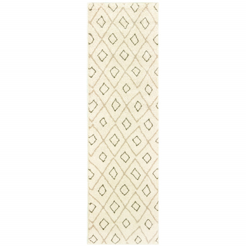 2' X 8' Sand Ash Grey And Ivory Geometric Power Loom Stain Resistant Runner Rug