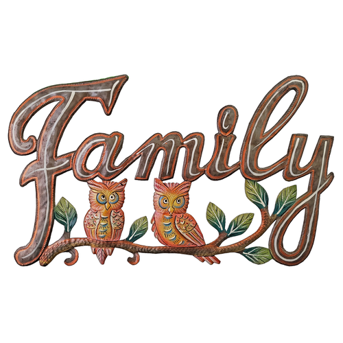 Painted Copper Family with 2 Owls
