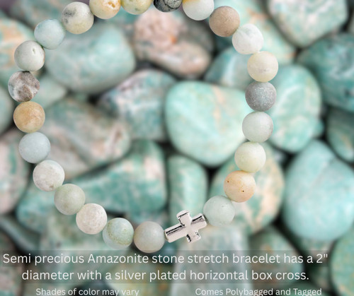 Bracelet Amazonite Stone With Cross