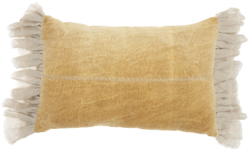Homeroots Home Decor Wide Tasseled Marble Yellow Lumbar Pillow, Yellow, 22 Inch Depth