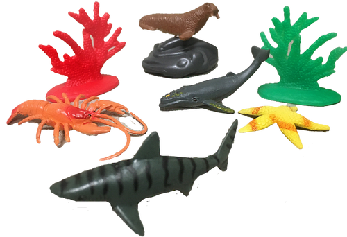 Sea Animal Figurines in Clear Tube with Dolphin Head Topper