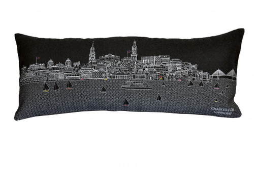 Homeroots Home Decor Charleston Nighttime Skyline Lumbar Decorative Pillow, Black, 35 Inches