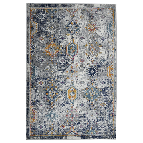 3' X 5' Blue Gray And Rust Geometric Area Rug