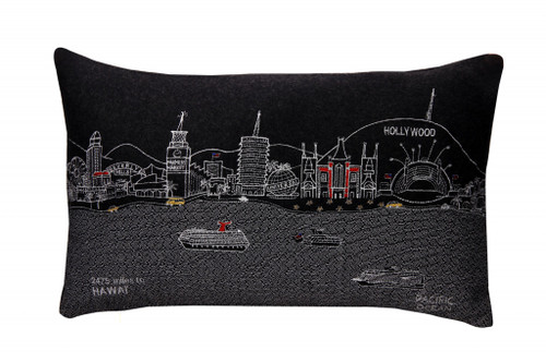 Homeroots Home Decor Los Angeles Nighttime Skyline Lumbar Decorative Pillow, Black, 24 Inches