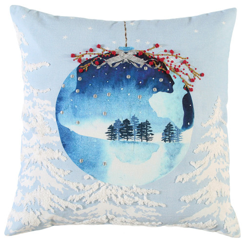 Homeroots Home Decor Blue Winter Wonderland Ornament Decorative Throw Pillow