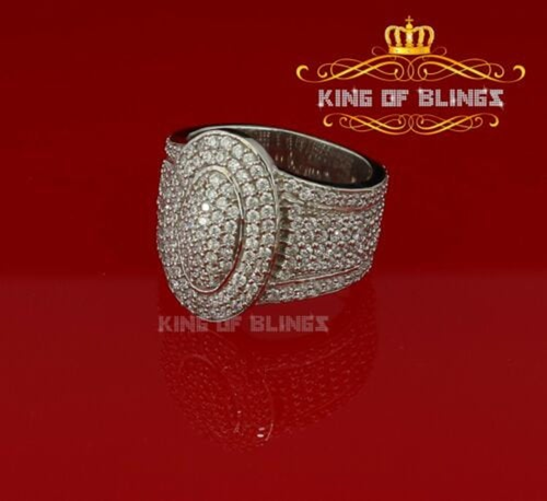 10K White Gold Finish Lab Created Diamond Silver Men's Silver Ring Size 10