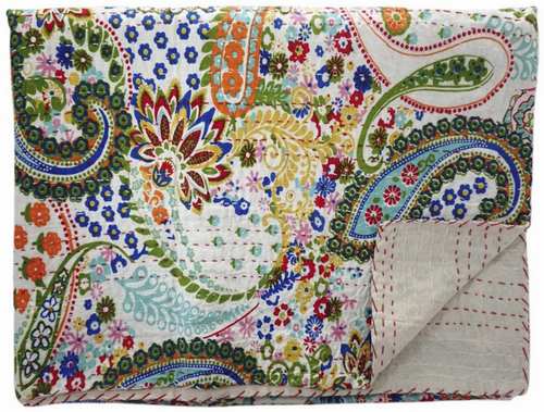 Hand Stitched Kantha Quilt / Coverlet
