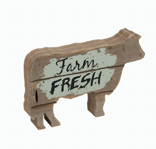 Farm Fresh Wood Cow Tabletop Decor- Farmhouse Rustic Wood Cow Statue- Mini Vintage Animal Home Decor