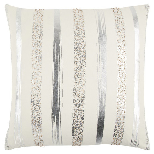 Homeroots Home Decor Silver and Gold Glam Stripe Beaded Throw Pillow, Silver and Gold, 20 x 20 Inches