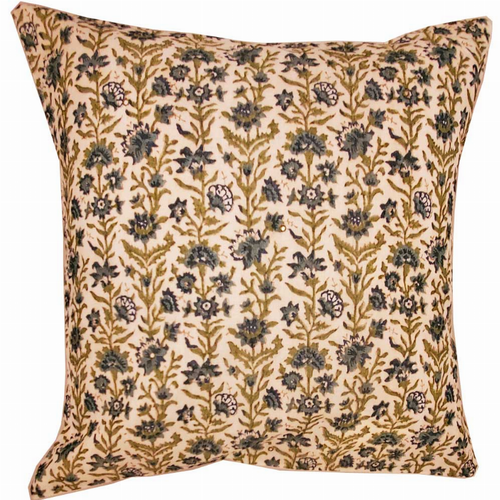 Floral Garden Cushion Cover Design Home Accent Chanderi Print Fabric Furnishing - 16" x 16"