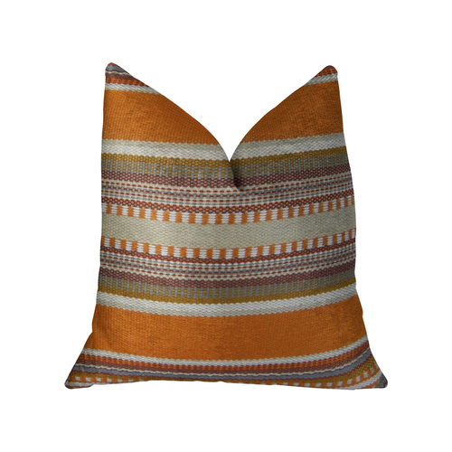 Plutus South Shore Amber Orange Olive and Cream Handmade Luxury Pillow