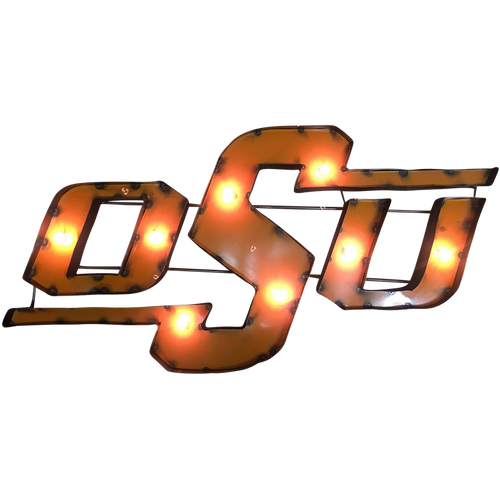 Oklahoma State University "OSU" Lighted Recycled Metal Wall Decor