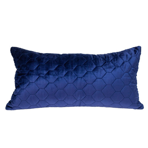 Homeroots Home Decor Blue Tufted Velvet Quilted Lumbar Throw Pillow, 14 x 24 x 4 Inches