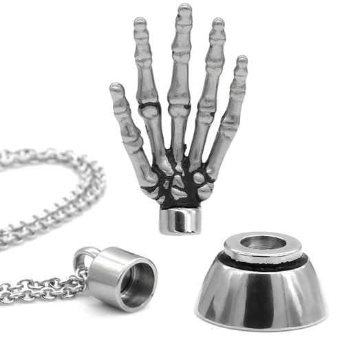 "High Five" Skeleton Hand Necklace With Magnetic Ornament