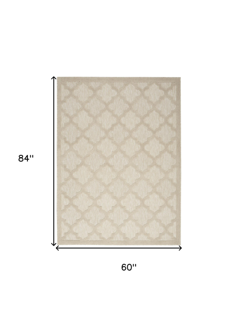 5' X 7' Cream And Beige Trellis Indoor Outdoor Area Rug