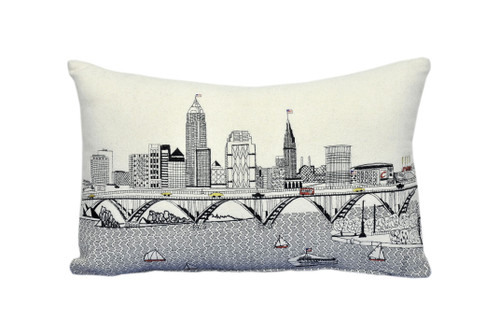 Homeroots Home Decor Cleveland Daylight Skyline Lumbar Decorative Pillow, Cream Color, 24 Inches