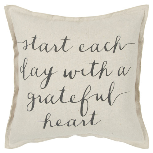 Homeroots Home Decor Gray Cream Grateful Heart Decorative Throw Pillow, Gray Cream, 20 x 20 Inches