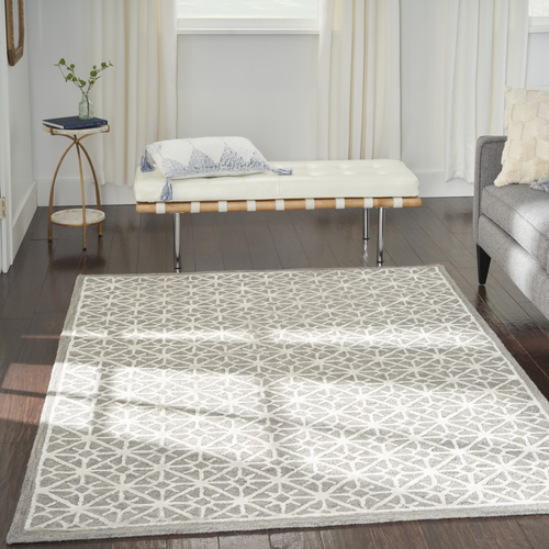 4' X 6' Gray and Ivory Geometric Hand Tufted Area Rug