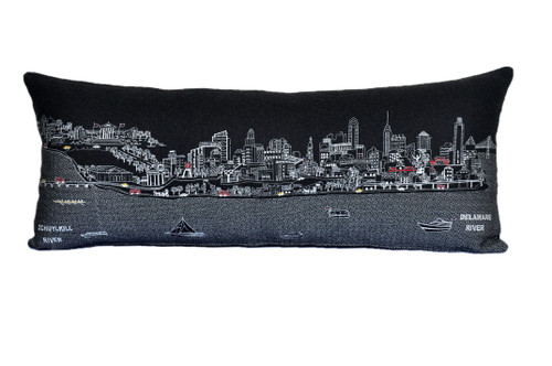Homeroots Home Decor Philadelphia Nighttime Skyline Lumbar Decorative Pillow, Black, 35 Inches