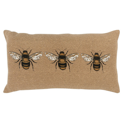 Homeroots Home Decor Tan Honeybees Trio Decorative Lumbar Pillow, Tan, 26 x 14 Inches