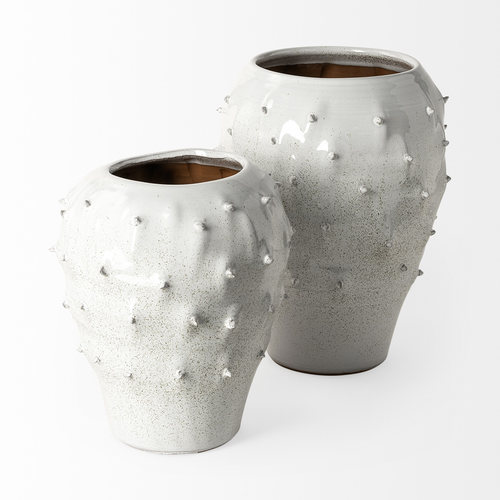 11" White Abstract Cylinder Ceramic Table Vase
