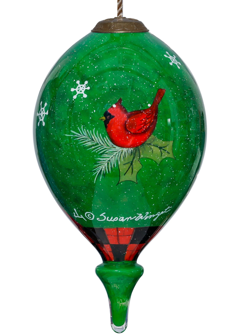 Woodland Plaid Pals Santa Hand Painted Glass Ornament