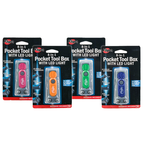 8-in-1 Pocket Tool Box with LED Flashlight and Task Light