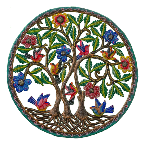 Medium Painted 3 Trees with 7 Birds