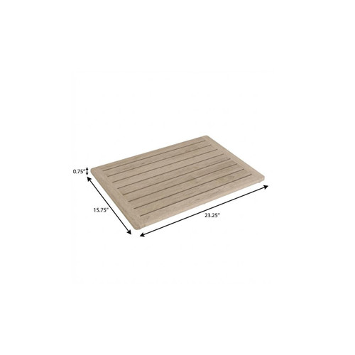 16" Beige Gray Teak Non Slip Bath Mat - 880024696539