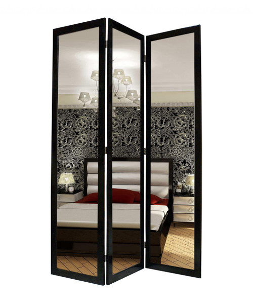 1 X 50 X 69 Black Glass &amp;amp; Wood Mirror Screen - 689805010010