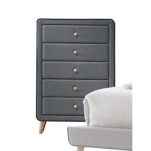 32" Light Gray Wood Five Drawer Dresser