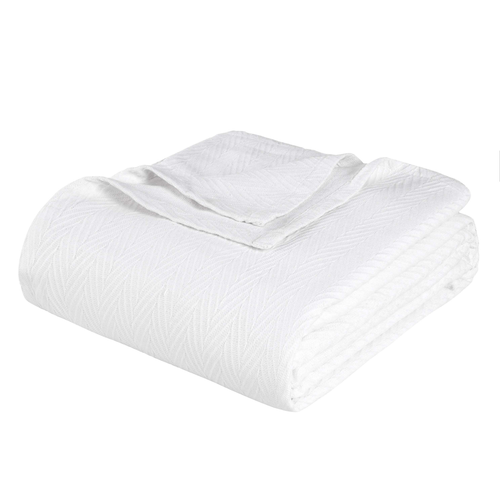 Queen White Cotton Woven Chevron Blanket - 608219018900